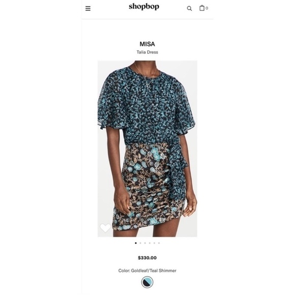 NEW Misa Talia Dress Ruched Butterfly Sleeves
NWT Teal Gold Metallic Black Large - Picture 4 of 8